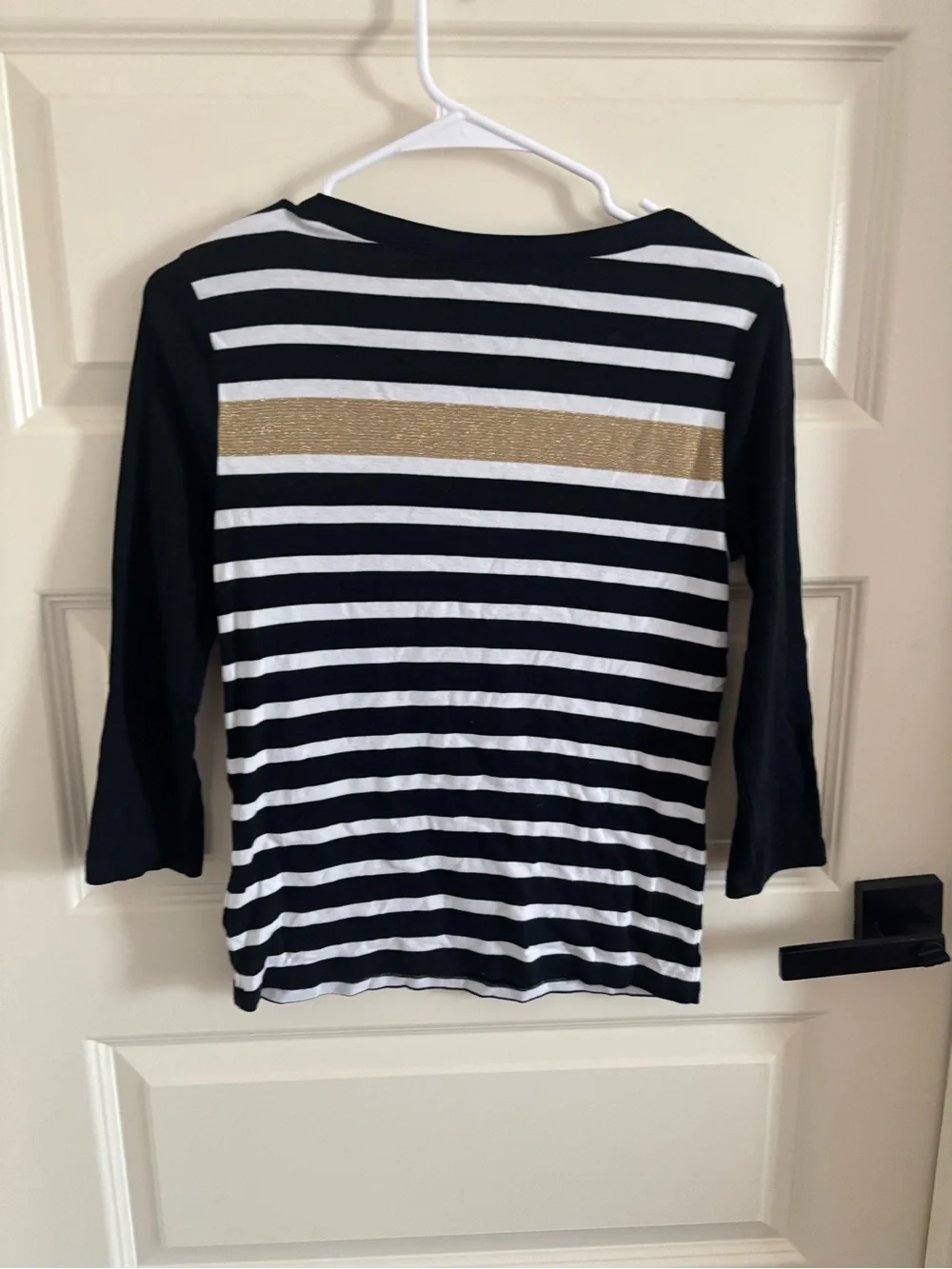 Ralph Lauren Black & White Striped Long Sleeve Top with Gold Accent